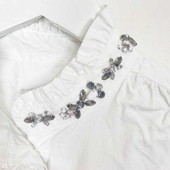 J. Crew White Ruffled Rhinestone Top - Picture 5 of 11